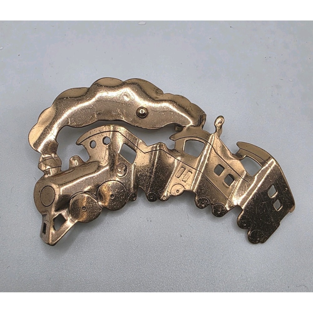 Rare Metal Train Brooch Pinback Locomotive Copper Color Vintage